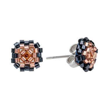 Aretes Diamantes 1 Redondo Negro Cortos Rosa